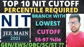JEE Mains 2021 | Top 10 NIT Cutoff | Branch with lowest Cutoff | Category wise Percentile Required |