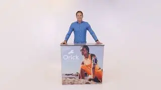 Expolinc faltbare Messe-/Promotiontheke mit vormontierter Flachkeder-Grafik.