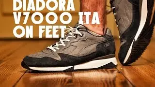 Amazing Italian Made Diadora V7000 ITA Gray/Total Eclipse On Feet
