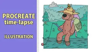 Procreate digital art Timelapse - Fishing Bear