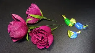 Пионы из гофрированной бумаги для букета из конфет. (Crepe paper peonies for a candy bouquet)