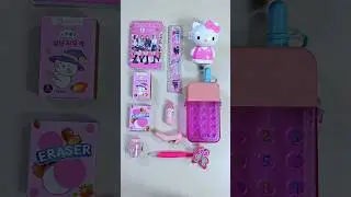 cut pink stationery items- matchbox eraser, pencil sharpener, phone bottle, pens, #stationery #craft