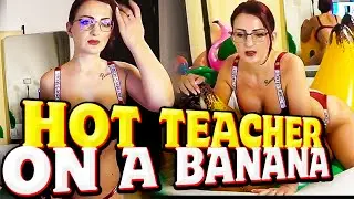18+ Sexy teacher playing with banana in the pool🍌🔥