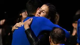 Mirka Federer HUGS Djokovic Nadal Murray Tsitsipas and all of team Europe