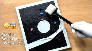 Unveiling the Magic:Easy Acrylic Painting of a Moonlight Waterfall/painting #118\Realxing art/#asmr