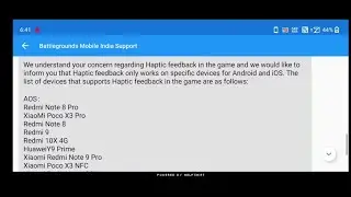 BGMI/PUBG Haptic feedback reply from Customer | Customer service reply PUBG | Haptic feedback_Enable