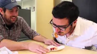 Mateo eats a jelly donut....