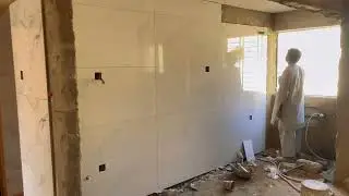In-Progress Luxury Wall Tile Install  2×4 Tiles Flat Renovation