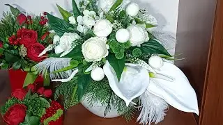 #gangarium #флористика Мастер-класс по созданию букета с перьями и каллами в белых и зеленых тонах