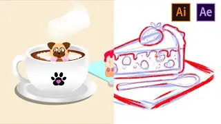 Pug cappuccino & cake | Illustrator & after effect time-lapse