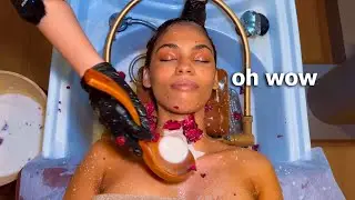 ASMR: Relaxing Head Water Massage with Flower Bath and Herbs for Hair Growth!