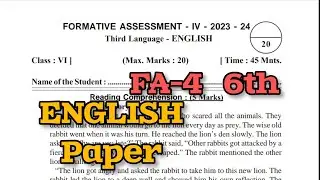 FA-4 💯ENGLISH 6th Question Paper 2023-2024 | Real 💯FA-4 CLASS 6th ENGLISH Question Paper