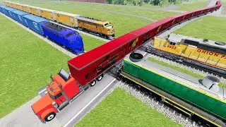 Long Giant Truck Accidents on Rail and Train is Coming #98 | BeamNG Drive