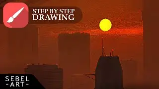 City environment in Infinite Painter. Timelapse painting - natural media brushes.