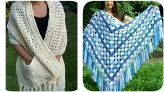 Women wool scarves //ladies winter wool scarf design// Beautiful Crochet Shawl Pattern