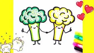 How to Draw Broccoli and Cauliflower step by step 🥦 Food Easy Drawings for Kids