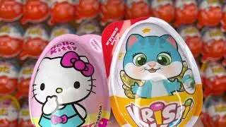 Red-100 Colored Glitter Kinder Joy Satisfying Toys Opening A Lot Of Kinder Joy Chocolate ASMR