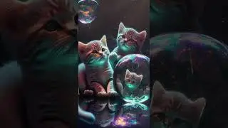Light weightless holographic kittens in space. Midjorney drawings top december.