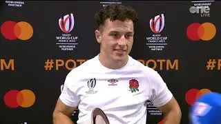 Five-try star Henry Arundell gives Player of the Match interview.