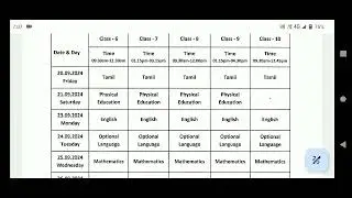 10th Quarterly Exam Official Time Table 2024