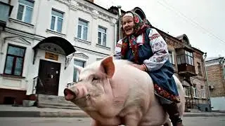 Бабушка верхом на свинье. Трендовые видео с бабушками в нейросети VEO3. VEO нейросеть от гугл.