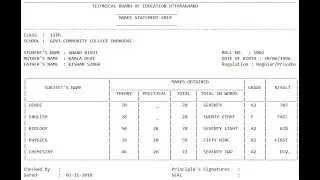 print marksheet in C++