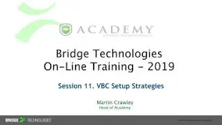 Bridgetech's Online Training Course. Session 11: VBC Setup Strategies