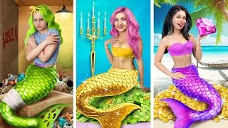 ¡Sirena Rica VS Pobre VS Millonaria! ¡Cómo Convertirse en una Sirena Popular en la Escuela de Magia!