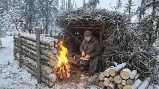 A reliable shelter for survival in the winter forest - a solo hike in the wilderness