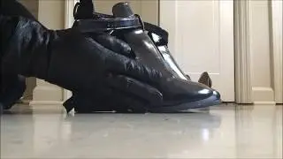 .::ASMR::. Leather gloves examine a pair of rubber booties
