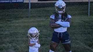 Boom Jr. linebacker training with his dad