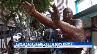 Akebono sumo statue makes heavy lift to new home outside Sam's Kitchen