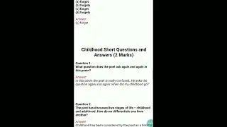 Class 11th|Extract based questions|Poem: CHILDHOOD|