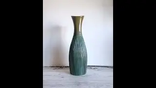 Hjordis Oldfors for Upsala Ekeby, 1958 Palma Series, Textured Gold and Teal Floor Vase, Sweden