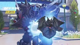 Reinhardt earthshatters when Orisa's shield comes down