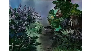 Как нарисовать домик в деревне. Рисуем деревенский пейзаж гуашью. Как нарисовать сирень. Лето гуашью