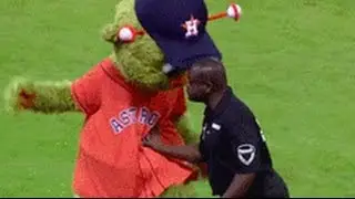 Houston Astro's Mascot Gets Schooled By A Security Guard In A Dance Off!