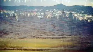 Double exposure with film photo of Eugene Skyline