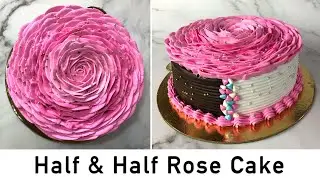 Half Truffle Half Pineapple Rose Cake 🍫🍍🌹 | Cake Frosting & Decorating
