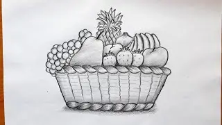 How to draw fruits in bucket | pencil Sketch step by step for beginners | fruits drawing