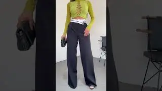 Siyah Asimetrik Kemer Kumaş Pantolon