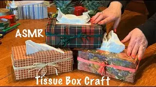 ASMR Tissue box craft (No talking) Wrapping paper sounds/Cutting/Taping (Soft spoken version later)