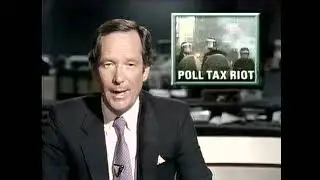 Michael Buerk with BBC News reports on poll tax riots in London, 31 March 1990