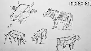Complete steps to draw a cow. Watch and draw with me