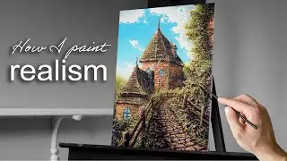 Painting a Cobblestone Rose Garden Path to a Mysterious House with Acrylics | Paint with Ryan
