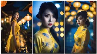 Синьо-жовте ціпао! /Blue and yellow qipao! | Stable Diffusion | Asian Girls AI Lookbook