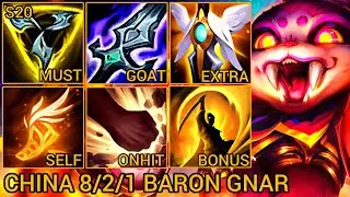 Challenger GNAR Baron Lane 8/2/1 - China Wild Rift New Meta Build & Runes By Tiarty