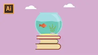 SMALL FISH IN THE MINI AQUARIUM  - TUTORIAL FLAT DESIGN ADOBE ILLUSTRATOR