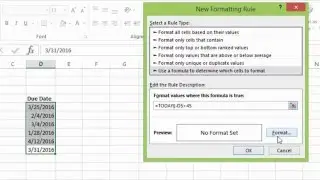 Excel  2013 Tutorial - How to Highlight Dates Based on Due Date