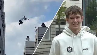 freerunner joey springt op 20 meter hoogte van dak naar dak